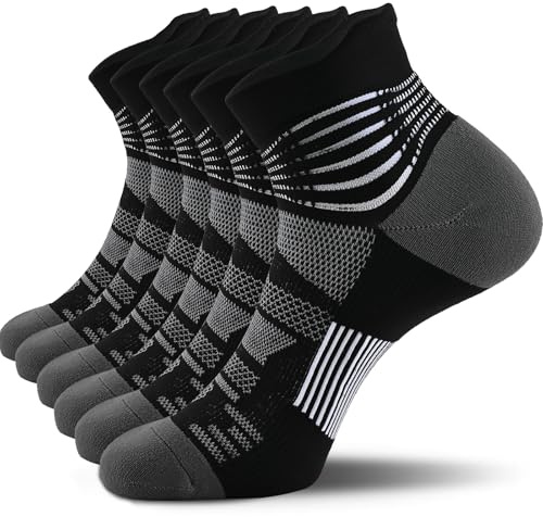 IRAMY Calcetines Compresión Hombre con Soporte de Tobillo Compression Running Socks Calcetas Deporte con Cusión para Plantar Fasciitis Mujer (Black M)