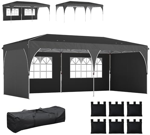 Outsunny Carpa Plegable 6x3 m, Pop-up, con 4 Laterales Extraíbles, Cenador de Jardín con Tiras Reflectantes, Altura Ajustable, Sistema Central de Bloqueo, UPF50+, Impermeable, Bolsa Transporte, Gris