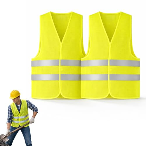 PARENCE. Set di 2 Gilet Gialli Misura Universale ad Alta visibilità Misto – Strisce Riflettenti – Sicurezza Outdoor Tutte Le Applicazioni – Ciclismo, Lavoro, Corsa, Camminata – 2 Pezzi