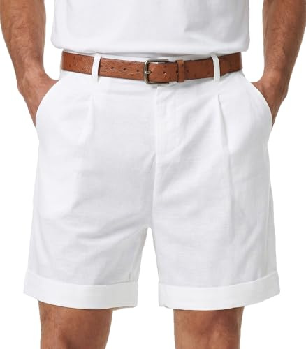 Zetieny Pantalones Cortos de Algodón y Lino Hombre con Cintura Elástica | Bermudas Verano, 50% Algodón 50% Lino, Tejido Sin Elasticidad, 2 Prácticos Bolsillos, Cierre con Botones y Cremallera, Casual