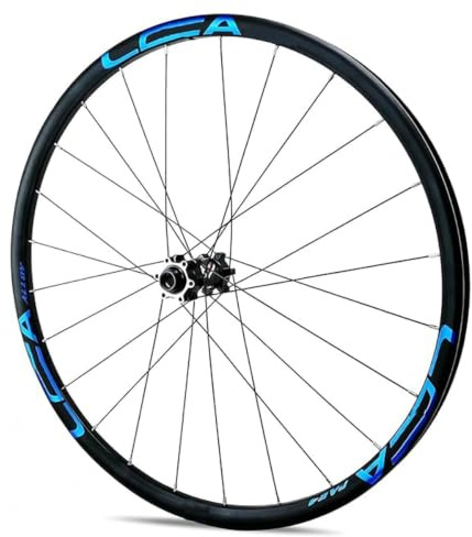 Rueda Delantera Y Trasera De Bicicleta 700C Rueda De Carretera Frenos De Disco Llanta De Aleación De Aluminio Buje con Eje Pasante 15×100/12×142mm Cassette 7-12 Velocidades(Black-Blue,Front)
