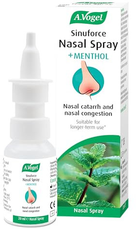 A.Vogel Sinuforce Nasal Spray + Menthol | Provides Fast Relief for Blocked Nose, Congestion & Nasal Catarrh | with Eucalyptus, Peppermint & Chamomile Oil | Suitable for Longer Term use | 20ml