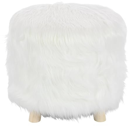 Deco 79 Polyester Stool with Faux Fur, 19 x 19 x 16, White