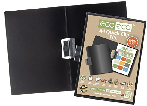 4 x eco-eco A4 95% Recycled Strong Black Quick Clip Project File Report Folder