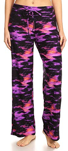 Leggings Depot Women's Print Design Comfy Long Pajama Pants-R555, Purple Galaxy, Medium