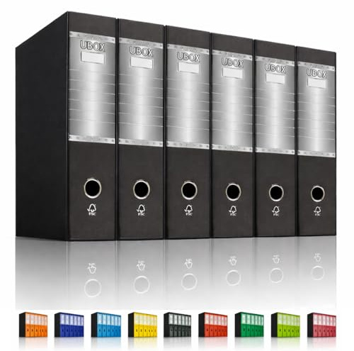 LogicaShop UBOX 6 Raccoglitori ad anelli a4 Dorso 8 con Meccanismo a Leva Formato Commerciale (Nero)