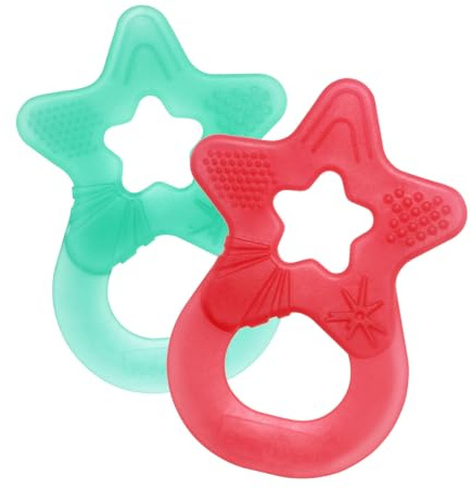 dentistar Set da 2 Dentaruolo neonato - Ciuccio dentizione adatto a neonati e bambini a partire da 3 mesi, Ciuccio per gengive in silicone morbido con impugnatura - Made in Germany - Turchse & Arancia