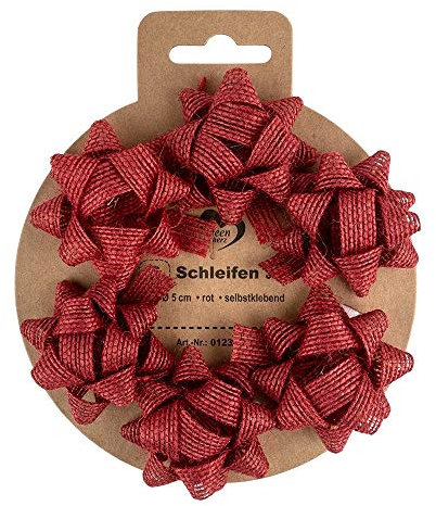 Ideen mit Herz Geschenk-Schleifen aus Jute | selbstklebend | Ideal zum Schmücken und Verzieren von Geschenken zu Weihnachten, Geburtstag, Hochzeit (Ø 5 cm | rot | 6 Stück)