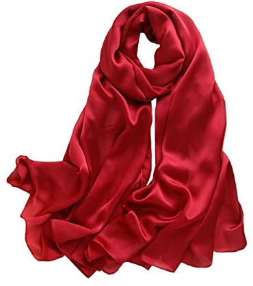 Trillion London Spring Collection - Bufanda de seda lisa roja para mujer, bufandas ligeras para mujer, chales