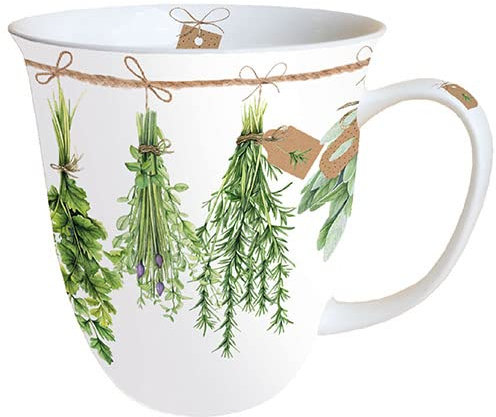 Ambiente Becher Mug Tasse Tee/Kaffee Becher ca. 0,4L Floral Fresh Herbs