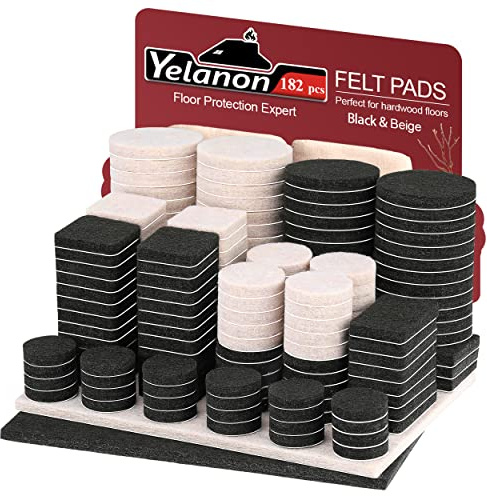 Yelanon Almohadillas de fieltro para muebles, 182 unidades, autoadhesivas, almohadillas de fieltro para sillas, protectores de suelo antiarañazos para patas de muebles, patas de silla, almohadillas de