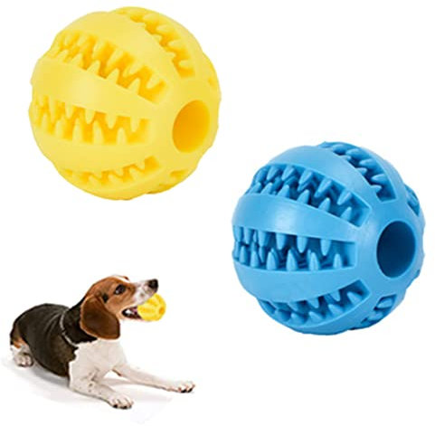 2 Stück Naturkautschuk Zahnpflegeball，Naturkautschuk Hundeball，Hunde Ball Ø 6cm，für Gegen Zahnstein & Zahnbeläge mit Zahnpflege.
