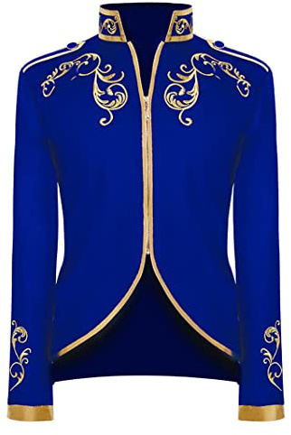 FYMNSI Costume de prince pour homme, blazer, gothique, steampunk, manteau frack pour homme, smoking, costume festif, médiéval, victorien rétro, bleu roi, M