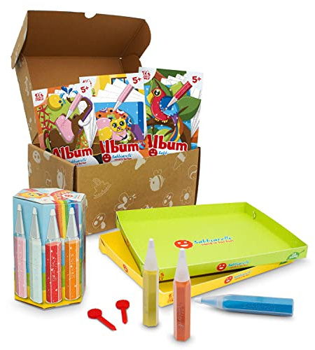 Sabbiarelli Sand-it For Fun – Box Animales a Color 5+ | Kit de Sand Art 100% Made in Italy con Arena de Colores, Dibujos Adhesivos y Accesorios | Regalo de Cumpleaños para Niños 5-12 años