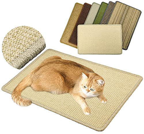 Pethave Cat Scratcher Mat, 23.6x15.7' Natural Sisal Scratching Pad with Velcro Tape, Stick on Floor and Wall Cat Scratch Mat Protects Carpet and Sofa