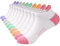 ILovDaisy Trainer Running Socks Womens 5 Pairs, Multicolor Ankle Sports Socks Women Cushioned Breathable Socks, Low Cut Athletic Socks for Ladies Girls 3-5