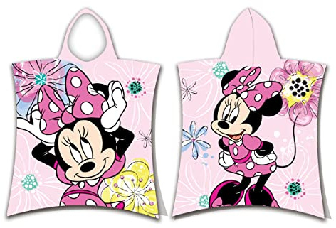 Poncho da bagno Disney Pink Bow Minnie Mouse in abito rosa con cappuccio per bambini 50 x 115 cm 100% cotone