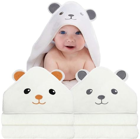 ROXANEPIG 2Pz Accappatoio Neonato, 80x80cm Asciugamani Con Cappuccio Per Bambini, Accappatoio Neonato con Cappuccio Extra Morbido e Super Assorbente per Neonati e Bambini 0-3 Anni (B)