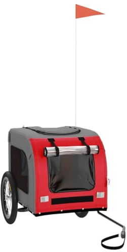 vidaXL Remorque de Vélo pour Animaux de Compagnie, Chariot à Vélo pour Chien avec Roues, Poussette de Animaux de Compagnie, Rouge et Gris