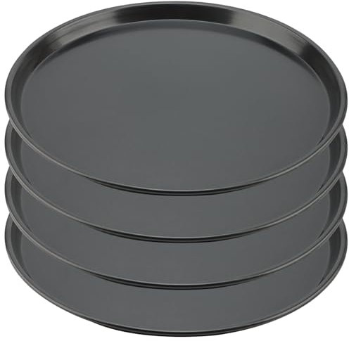 ZEONHEI 4 Pack 12 Inch Non Stick Pizza Trays, Pizza Dough Trays for Oven, Black Round Pizza Baking Pan for Baking