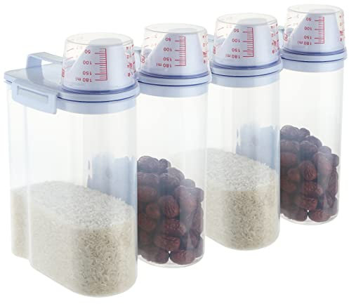 FWEEK 4 pcs 2L bocaux de stockage, boîte de stockage hermétique, récipients en plastique sans BPA avec gobelet gradué, boîte alimentaire hermétique