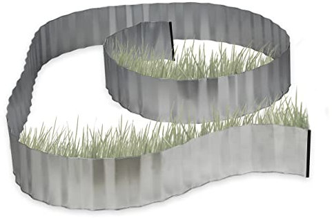 Relaxdays 3 x Rasenkante verzinkt, Beetumrandung aus Metall, Beeteinfassung als Wurzelsperre, je 5 m x 16 cm, flexibel, Silber