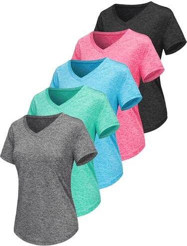 Maglietta sportiva da donna a maniche corte con scollo a V UPF 50+ Sport Fitness T-Shirt traspirante T-Shirt maglietta da corsa per maglietta funzionale Top da allenamento palestra yoga, S