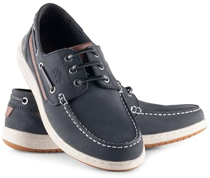 Catesby Men's Harvard Lace Up Leather Boat Shoes | Lightweight casual deck shoes with leather insole, arch support and non-slip rubber sole for summer, sailing and city wear