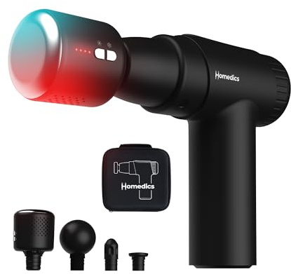 Homedics NOVO+ Hot & Cold Massage Gun - Electric Handheld Massagers with Temperature Control, 4 Attachments & 6 Intensities, Rechargeable Deep Tissue Vibrating Massager for Relief with Travel Case