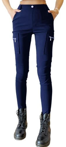 Nuofengkudu Skinny Pantalon Cargo Femme Zippés Poches Elastique Taille Haute Stretch Coupe Slim Pull on Travail Legging