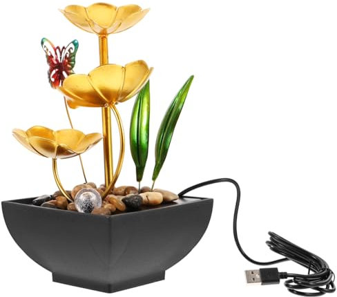 Healifty Fontana Da Tavolo a Flusso in Ferro Battuto, Decorazione Fontana D'acqua Interna Per Ufficio, Casa e Hotel, Elemento D'arredo Relax Flusso Interno Usb