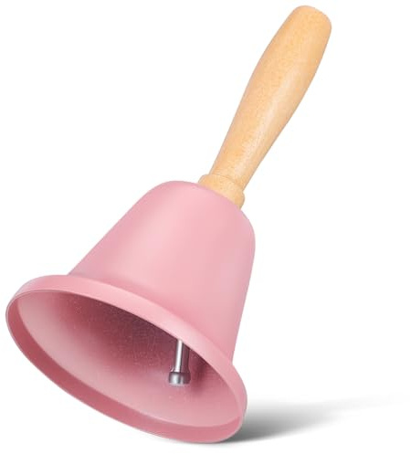 DOITOOL Pink Service Bell : 6. 5cm Christmas Wood Handle Loud Metal Jingle Desk Hand Bells for Door Knob Xmas Santa Claus Crafts Decoration at Wedding, Shopkeepers，Animal Training, Office, Dinner
