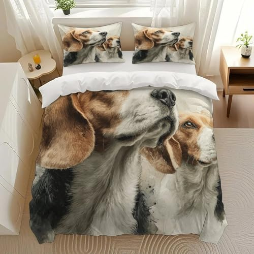 Askdfdf Beagle Duo Bedding Comforter Sets Bedding Set 3 Pieces (1 Duvet Cover 2 Pillowcases) with Zipper Closure Lightweight