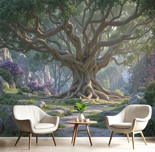 Papel Tapiz Fotográfico 3D Calcomanías De Pared, Árbol Viejo Majestuoso Sala De Estar Tv Fondo Mural,Patrón Bosque Natural Fantasía Papel Tapiz 3D Decoración Dormitorio Mural-150 × 105 cm