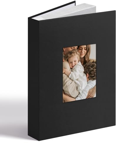Vienrose Album Fotografico 6x4, Copertina in Ecopelle con Finestra e Spazio per Scrivere 300 Tasche a Inserto, Regalo per Matrimonio, Anniversario, Battesimo, Libro Ricordi Foto di Famiglia, Nero