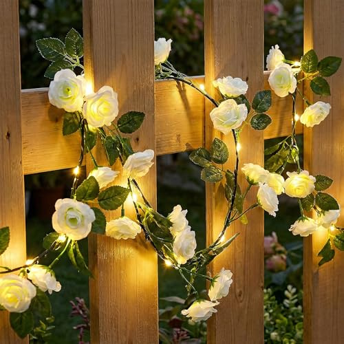Qoosea Guirnalda Luces de Rosas, 1.8M 40 LED Guirnalda Luces de Flores Artificiales Rosa de Pilas, Guirnalda Flores para Interior Exterior, Decoración para Fiesta Habitación Balcón Jardín Boda Ventana