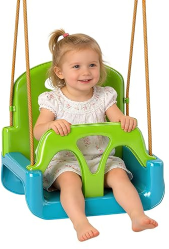 Outsunny Altalena per Bambini 3 in 1 da Interno ed Esterno, Età 9-36 Mesi, Altalena da Giardino con Corda Regolabile e Cintura di Sicurezza, 42x33x120-180 cm, Verde Scuro