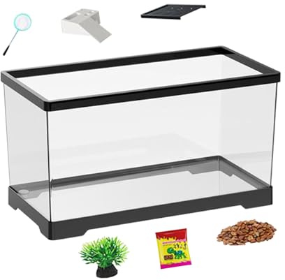 Sköldpadda startsats – 30 cm livsmiljö för flera zoner | Bottendräneringsakvarium – PET 1 400 g terrarium för sköldpaddor krabbor fisk amfibier och reptiler skapar rena vattenlevande eller