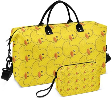 Resa duffelväska set dubbel väska set våg quiltad flera fickor trendig helgresa, Anka glöd, One Size, Klassisk