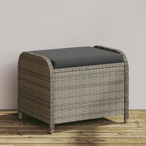 sephironlbb Tabouret de jardin avec coussin, gris, 58 x 46 x 46 cm, rotin synthétique, acier revêtu par pulvérisation, pliable, empilable pour extérieur, balcon, terrasse, tabouret confortable avec