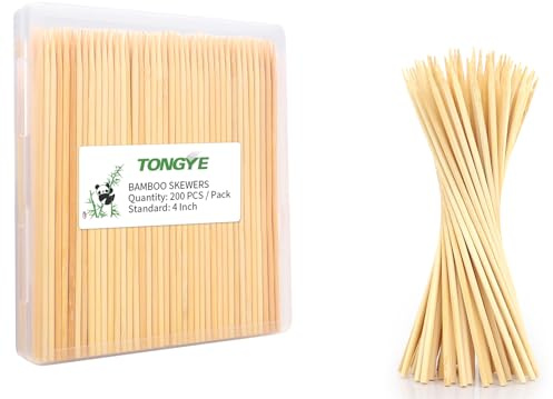 [200 PCS] 4 inch Bamboo Skewers, Premium Wooden Skewers without Splinters, Skewers for Appetizer, Fruit Kabobs, Chocolate Fountain, Burger, Cocktail Toothpicks, and Food Skewer Sticks.
