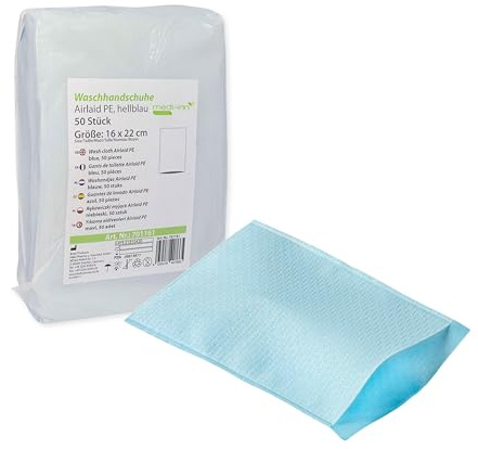 Medi-Inn+ Waschhandschuhe Einweg, 20 x 50 Stück, Airlaid, PE-Innenbeschichtung, 22 × 16 cm, hellblau