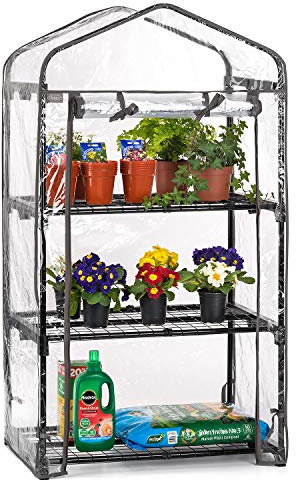 Christow 3 Tier 4ft Greenhouse, Mini Portable Compact Garden Growhouse, Sturdy Steel Frame, Double Zip PVC Cover