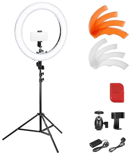 NEEWER 18 Inch/45cm LED Ring Light with Tripod Stand, Phone Holder, 58W 5600K Large Selfie Ringlight Compatible with iPhone Camera for Streaming Makeup Studio Photo Video Recording Filming, RL-18
