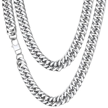 Chunky Unsiex Mens Collana, catena a maglia cubana in acciaio inossidabile per uomo Donna Catene a collo pesante 13 mm di spessore 18 pollici