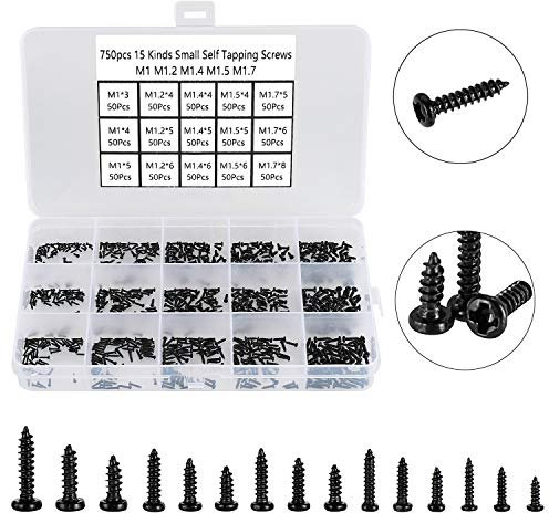 FandWay 750 Pièces Petites Vis Cruciformes à Tête Ronde,Mini Vis Autotaraudeuse 15 Types M1 M1.2 M1.4 M1.5 M1.7 Noir - Micro Vis de Réparation électronique, pour Téléphones Lunettes Montre.