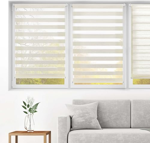 Blindecor – Indus dubbelrullgardin fästs utan borrning – duo rullgardin fästs i linnefärger – 45 x 130 cm (bredd x längd) tygstorlek 42 x 125 cm