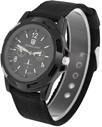 Brrnoo Militär Uhr Herren Sportuhr, Armbanduhr Herren Digitale Sportuhr, Outdoor Tactical Watch Elektronische Analoge Runde Uhren Haltbares Nylonband für Den Täglichen Gebrauch Geeignet(Schwarz)
