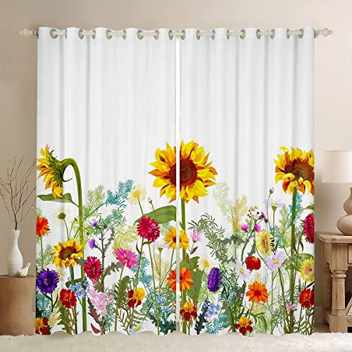 Tende per finestre, motivo: girasole, per camera da letto e soggiorno, a tema botanico, floreale, per bambini, ragazzi e adulti, con foglie e rami, decorazione per la stanza, 116,8 x 137,2 cm