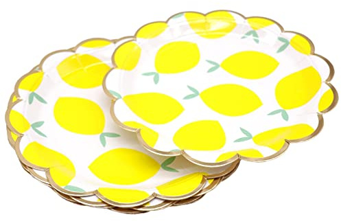 MaitianGuyou 40 platos de limón para decoración de fiesta de 7 pulgadas, platos amarillos de cumpleaños de verano, vajilla para verano, boda, cumpleaños, jardín, fiesta, suministros de decoración de